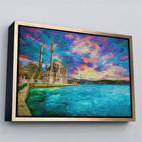 Beyaz Çerçeveli Fırça Darbeleri ile Soyut Yağlıboya Görünüm Dekoratif Kanvas Duvar Tablosu