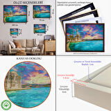 Beyaz Çerçeveli Fırça Darbeleri ile Soyut Yağlıboya Görünüm Dekoratif Kanvas Duvar Tablosu