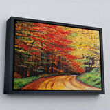 Kahverengi Çerçeveli Orman Yolu Yağlıboya Görünüm Dekoratif Kanvas Duvar Tablosu