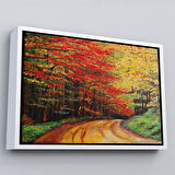 Kahverengi Çerçeveli Orman Yolu Yağlıboya Görünüm Dekoratif Kanvas Duvar Tablosu