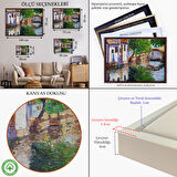 Beyaz Çerçeveli Yağlıboya Kanal Manzarası Dekoratif Kanvas Duvar Tablosu