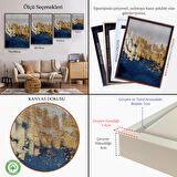 Altın Çerçeveli Mavi ve Altın Detaylı Modern Tablo