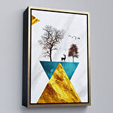 Kahverengi Çerçeveli Modern Tasarım Altın Geyikler Tablosu