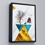 Kahverengi Çerçeveli Modern Tasarım Altın Geyikler Tablosu