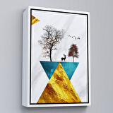 Kahverengi Çerçeveli Modern Tasarım Altın Geyikler Tablosu