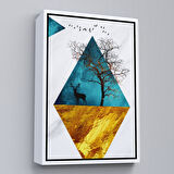 Kahverengi Çerçeveli Modern Tasarım Altın Geyikler Tablosu