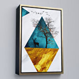 Siyah Çerçeveli Modern Tasarım Altın Geyikler Tablosu