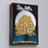 Beyaz Çerçeveli Modern Tasarım Altın Ağaç Tablosu