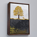 Kahverengi Çerçeveli Modern Tasarım Altın Geyik Tablosu