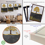 Kahverengi Çerçeveli Modern Tasarım Altın Geyik Tablosu