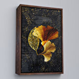 Beyaz Çerçeveli Modern Tasarım Altın Yapraklar Tablosu