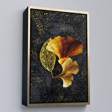 Beyaz Çerçeveli Modern Tasarım Altın Yapraklar Tablosu