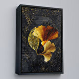 Beyaz Çerçeveli Modern Tasarım Altın Yapraklar Tablosu