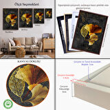 Beyaz Çerçeveli Modern Tasarım Altın Yapraklar Tablosu