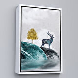 Kahverengi Çerçeveli Modern Tasarım Altın Geyik Tablosu