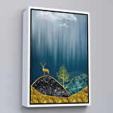 Beyaz Çerçeveli Modern Tasarım Altın Geyik Tablosu