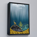 Kahverengi Çerçeveli Modern Tasarım Altın Geyik Tablosu