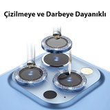 ALLY iPhone 14 Pro-14 Pro Max Diamond Taş İşlemeli Alüminyum Alaşımlı Kamera Lens Koruyucu-(5775)