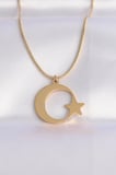 316L Çelik Zincir Gold Renk Ay Yıldız Unisex Kolye 5886