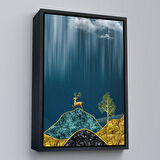 Siyah Çerçeveli Modern Tasarım Altın Geyik Tablosu