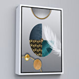 Beyaz Çerçeveli Modern Geometrik Dairelerden ve Geyikler Tablosu