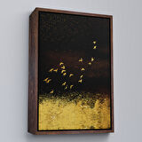 Beyaz Çerçeveli Altın Kuşlar Manzara Tablosu