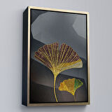 Beyaz Çerçeveli Modern Altın Yapraklar Tablosu