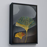 Siyah Çerçeveli Modern Altın Yapraklar Tablosu