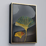 Siyah Çerçeveli Modern Altın Yapraklar Tablosu