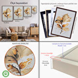 Beyaz Çerçeveli Modern Altın Çiçekler Tablosu