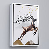 Beyaz Çerçeveli Modern Soyut Geyik Tablosu