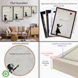 Beyaz Çerçeveli Banksy Kırmızı Balonlu Kız Dekoratif Modern Kanvas Tablo