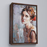 Altın Çerçeveli Masum Genç Kız ,Yağlıboya Görünümlü Kanvas Tablo