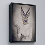 Beyaz Çerçeveli Ceylan Kafalı İnsan Kanvas Tablo