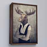Beyaz Çerçeveli Geyik Kafalı İnsan Kanvas Tablo