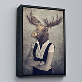 Beyaz Çerçeveli Geyik Kafalı İnsan Kanvas Tablo