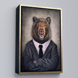 Altın Çerçeveli Ayı Kafalı İnsan Kanvas Tablo