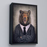 Altın Çerçeveli Ayı Kafalı İnsan Kanvas Tablo