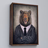 Altın Çerçeveli Ayı Kafalı İnsan Kanvas Tablo