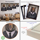 Altın Çerçeveli Ayı Kafalı İnsan Kanvas Tablo