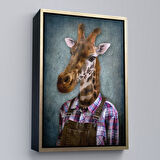 Kahverengi Çerçeveli Zurafa Kafalı İnsan Kanvas Tablo