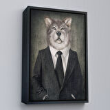 Beyaz Çerçeveli Köpek Kafalı İnsan Kanvas Tablo