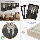 Beyaz Çerçeveli Köpek Kafalı İnsan Kanvas Tablo