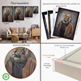 Kahverengi Çerçeveli Kaplan Kafalı İnsan Kanvas Tablo