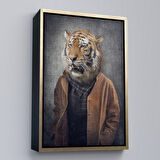 Siyah Çerçeveli Kaplan Kafalı İnsan Kanvas Tablo