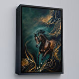 Altın Çerçeveli Modern Soyut At Tablosu