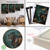 Altın Çerçeveli Modern Soyut At Tablosu