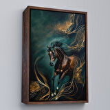 Altın Çerçeveli Modern Soyut At Tablosu