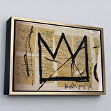 Beyaz Çerçeveli Jean Michel Basquiat Notlar ve Taç Eseri Kanvas Tablo
