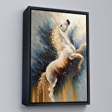 Altın Çerçeveli Modern Soyut At Tablosu